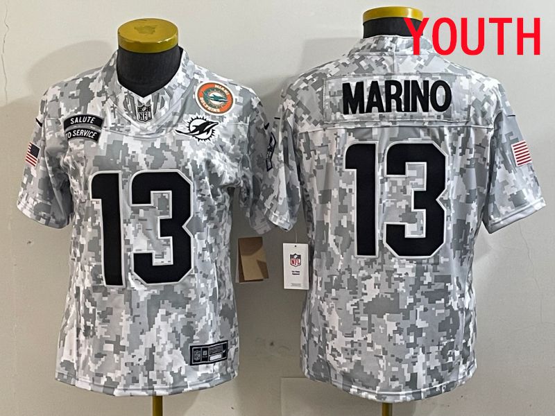 Youth Miami Dolphins #13 Marino Nike Arctic Camo 2025 Salute to Service Limited NFL Jersey style 2->youth nfl jersey->Youth Jersey
